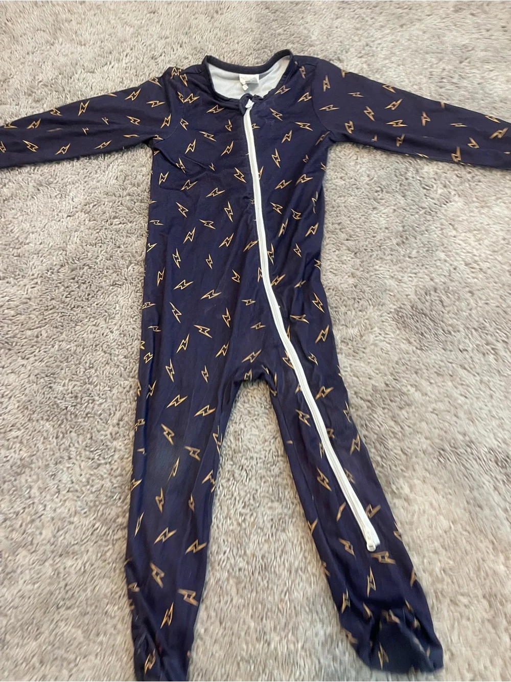 Kids Navy Lightning One-Piece Pajamas with Zipper